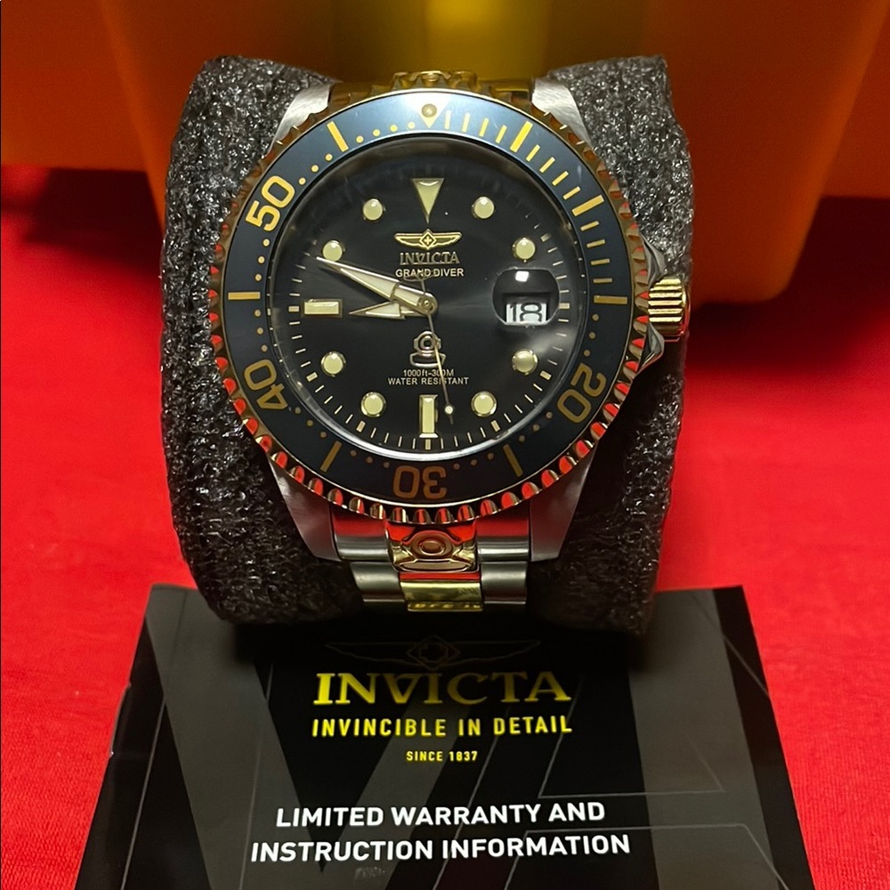 Invicta Grand Diver Black and Gold Watch With Box